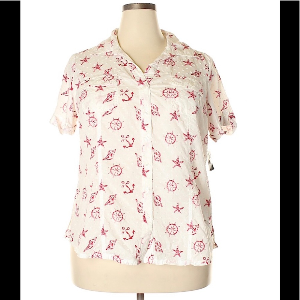 NWT Karon Scott Beach Print Button Down